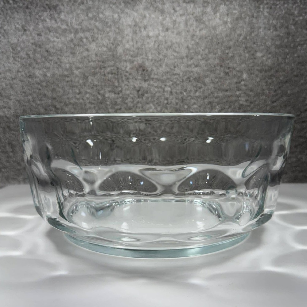Arcoroc Serving‎ Bowl Clear Glass Thumbprint Pattern France Vintage